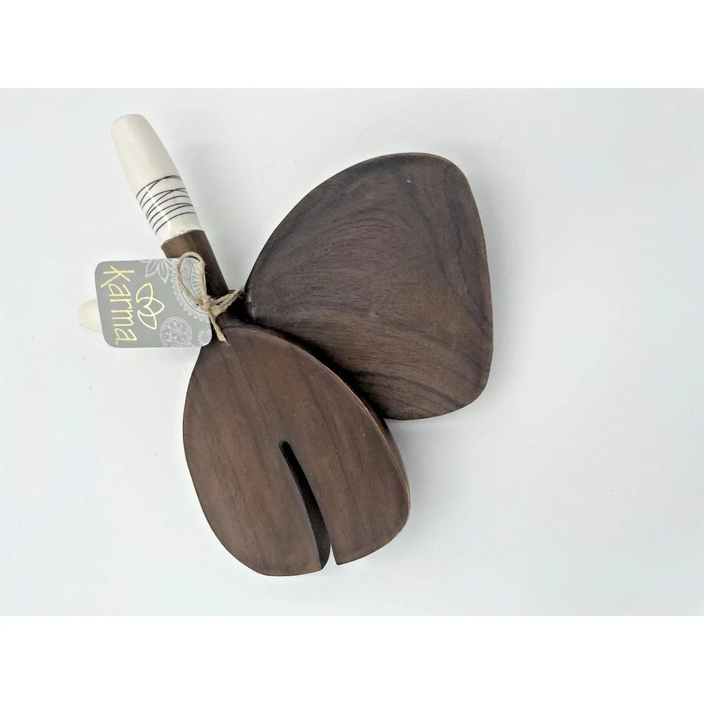 NWT Karma Gifts‎ Pr Walnut Wood Serving Spoons Boho Natural Salad Food Servers